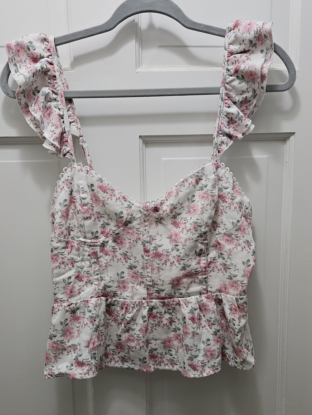 Altar'd State Pink & Green Floral Peplum Top Large